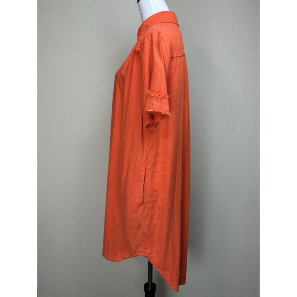 Umgee Anthropology Tunic Dress L Linen Blend V-Neck Short Sleeve Raw Frayed Hem - Picture 12 of 16